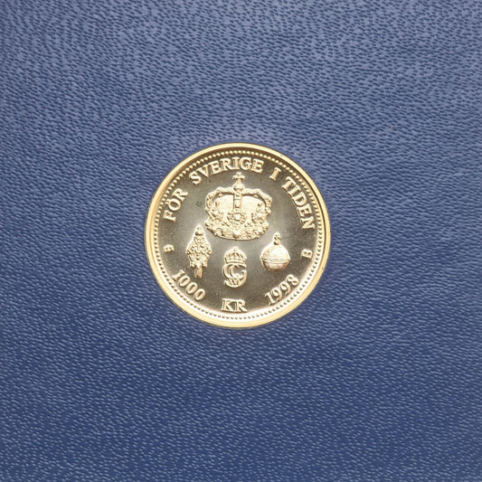 Szwecja 1000 koron, 1998, złoto Au900, 5.8g, Karol XVI Gustaw