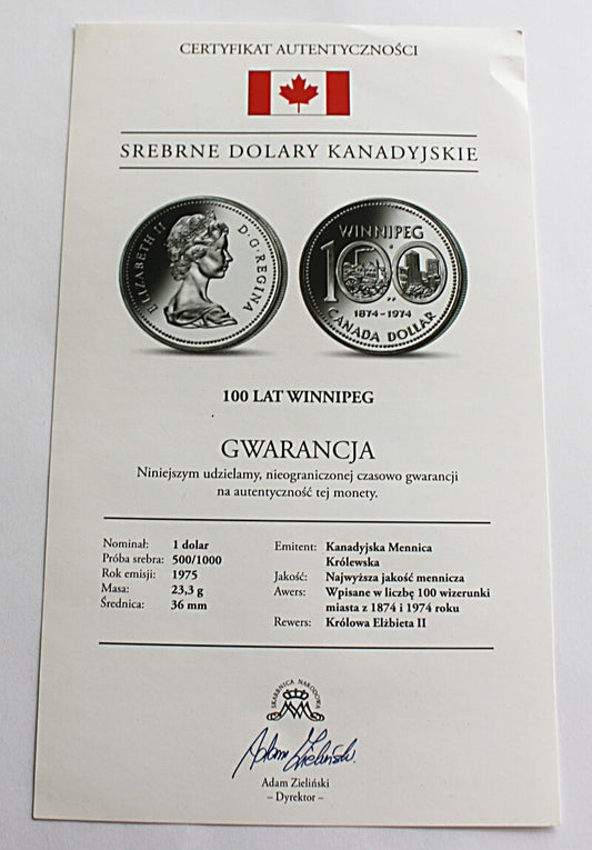 1 Dolar - 100 Lat Winnipeg 1975 r. - Kanada
