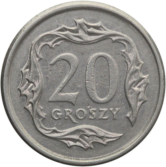 Destrukt, 20 groszy 2007, przesunięty / pozapychany stempel w w Rzeczpospolita Polska